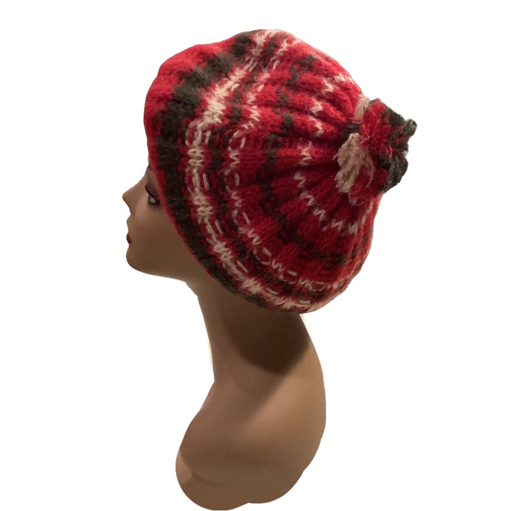 Vintage Beret Tam Beanie Red Sage Off White
